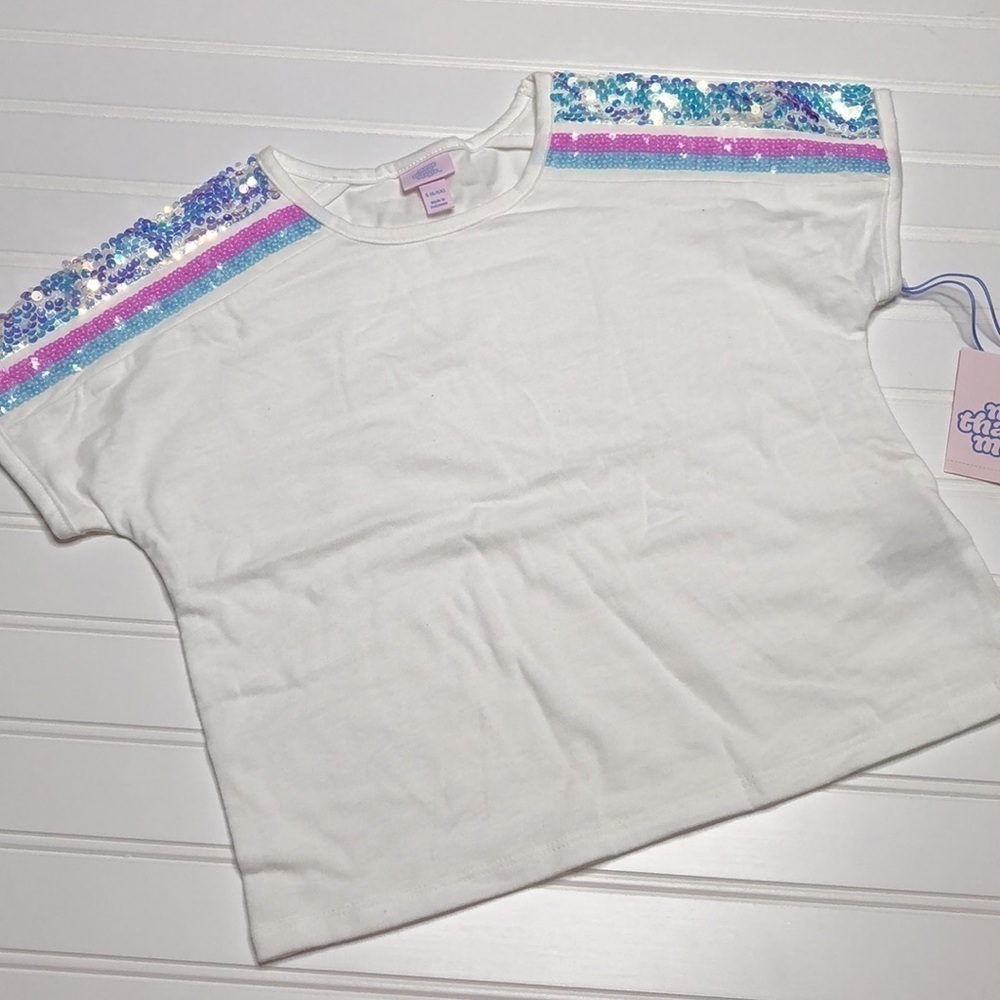 More than Magic white sequin tee, NWT, small